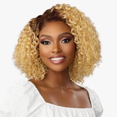 Short Brown with Blonde Ombre Bob Wigs Curly Human Hair Lace Front Wig 180% Density