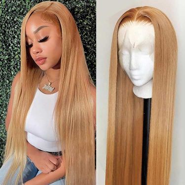 Glueless Honey Blonde 13x4 Lace Front Wig Straight Human Hair Wigs