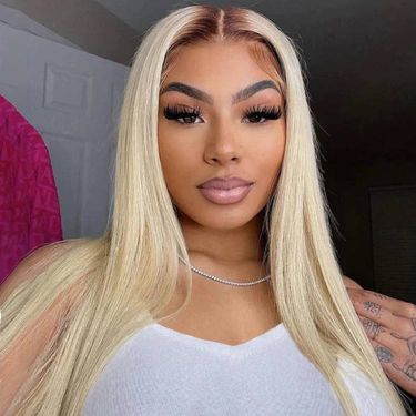Silky Straight Ombre Blonde Human Hair Glueless Lace Front Wig Pre plucked