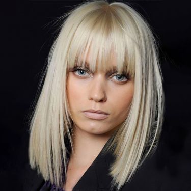 Silky Straight Ash Blonde Lace Front Bob Wigs with Bangs #60