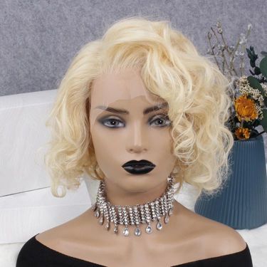 Loose Wave Short Bob Wigs Blonde Human Hair 13x4 Lace Front Wig