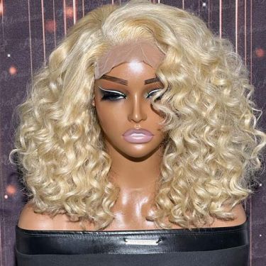 Short Blonde Wavy Bob Wigs Lace Front Wig Pre Plucked 180% Density