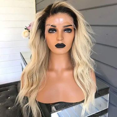 Blonde with Dark Roots Glueless Body wave Human Hair Lace Front Wigs