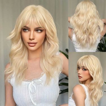 Blonde Wigs Body Wave Platinum Human Hair Lace Wigs With Bangs