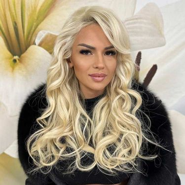 Glueless Blonde Body Wave 13X4 Lace Front Wig with Side Bangs Human Hair