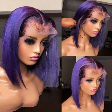 TB/Purple Color 13X4 Frontal Bob Straight Wig