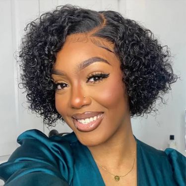 Short Curly Wig Glueless 5X5 Closure Lace Wig Side Part Bob Wigs Human Hair