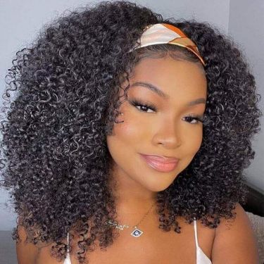 Afro Kinky Curly Headband Wig Human Hair 180% Density