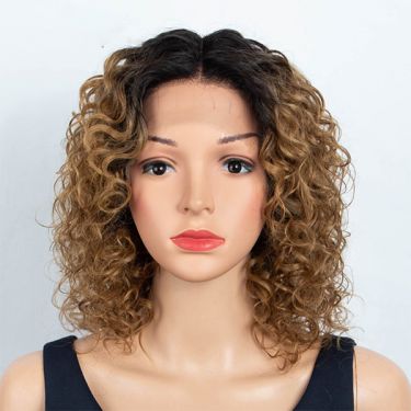 Loose Curls Ombre Honey Blonde Human Hair Lace Front Bob Wig