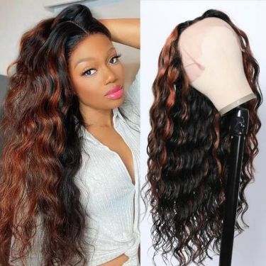 Deep Body Wave with Red Brown Balayage Highlights Lace Front Wig