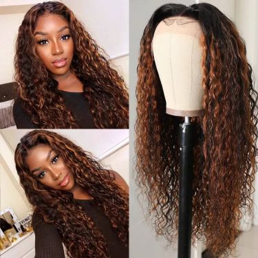 Brown Hair 13x4 Lace Front Wigs Water Wave Highlight Wigs 