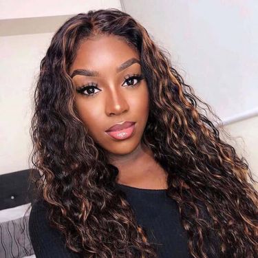 Highlight Curly Colored Glueless Brazilian Human Hair Lace Closure Wig