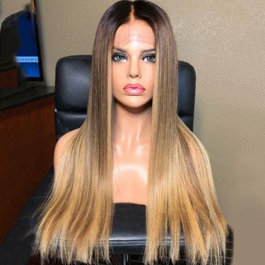 Middle Part Straight Blonde Ombre with Highlights Wig