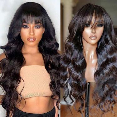 Body Wave Human Hair Wig With Bangs Glueless 13x4 Lace Front Wig