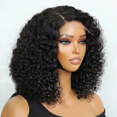 Afro Wig 5x5 Closure Undetectable Lace Wig #1B Curly Human Hair