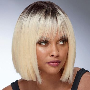 Ombre Blonde Brown Root Short Bob Wig with Bangs Lace Front Wig