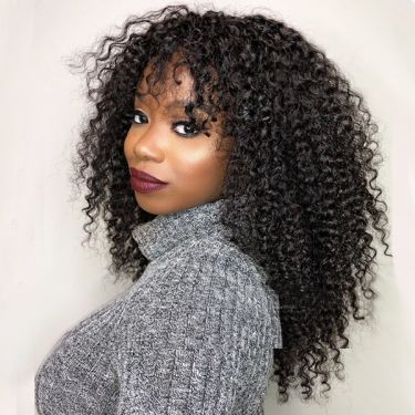 Afro Curly Invisible Lace Glueless Frontal Lace Wig Human Hair 