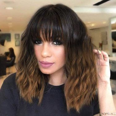 Shoulder Length Ombre Wavy Bob with Bangs 13X4 Lace Front Wig
