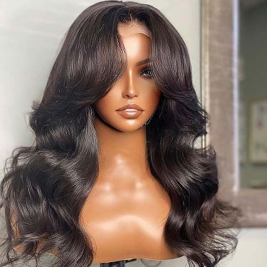 Glueless Loose Wave Curtain Bangs 13X4 Lace Front Wig Human Hair
