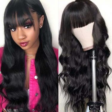 Body Wave Wig with Bangs Natural Black Color 150% Density