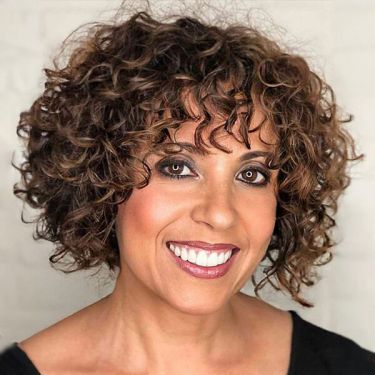 Highlight Short Curly Bob Lace Front Wig With Bangs Human Hair