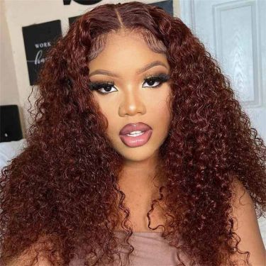 Wear And Go Red Brown Curly 5x5 Pre Cut Lace Wig 180% Density