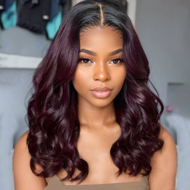 Ombre Burgundy Wavy Glueless Wig Invisible Lace Front Wig