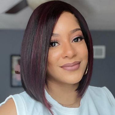 Burgundy Highlights Straight Bob Wigs Glueless Lace Front Wig Dark Red Human Hair