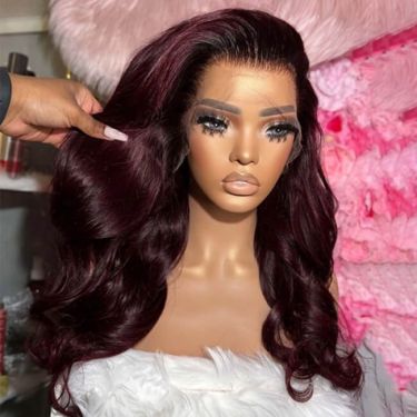 Burgundy Wavy Lace Front Wig With Black Roots