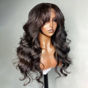 Layered with Curtain Bangs Body Wave Lace Front Wig Human Hair Wigs