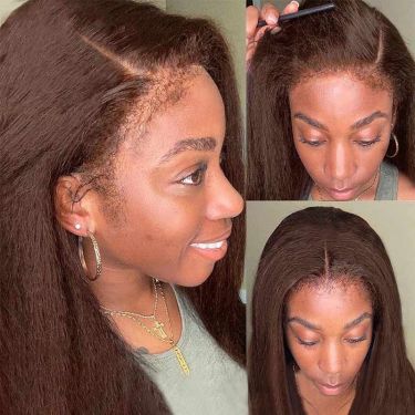 Kinky Straight Brown Curly Edges 13x4 Lace Front Wigs Human Hair