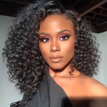 Glueless Bouncy Curly Human Hair 5x5 Closure Lace Wig 180% Density
