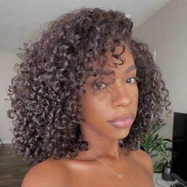 Black Short Curly Wig Glueless Lace Front Bob Wig