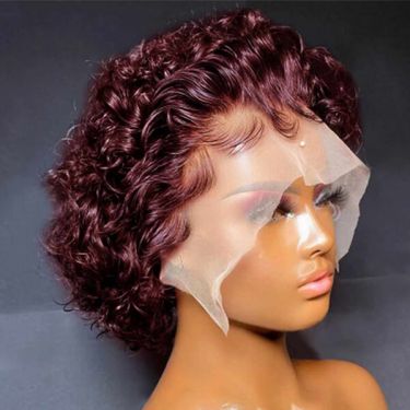 Burgundy Color Bouncy Bob Curls 13X4 Lace Front Wig