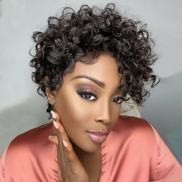Glueless Short Curly Bob Wigs Pixie Cut Human Hair Lace Front Wig
