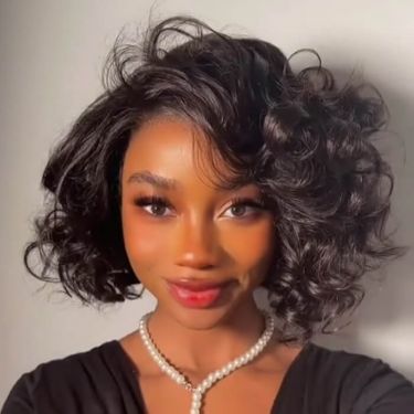 Short Curly Brown Bob Wig Side Part Wig 13X4 Lace Front Wig Human Hair
