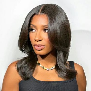 Middle Part Wig with Face-Framing Waves Glueless Lace Front Wig Curtain Bangs