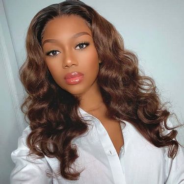 Chestnut Brown Color With Black Roots Glueless 4X4 Lace Wig