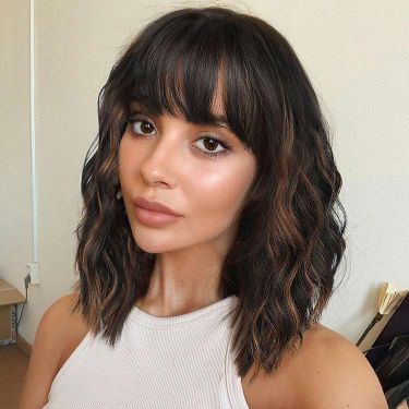 Short Wavy Mixed Color Bob Wigs Highlights Lace Front Wig with Bangs