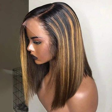 Highlight Straight Bob Wigs Human Hair Lace Front Wig