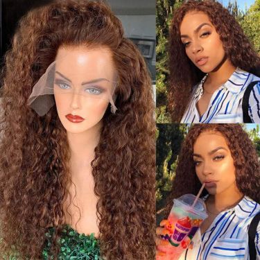 Colored Brown Curly 13x4 Lace Front Human Hair Wigs