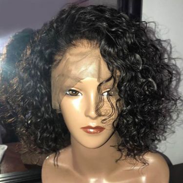 Short Curly Bob Wig Lace Front Wig Water Wave Human Hair 180% Density