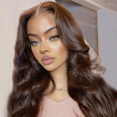 Glueless Wigs Reddish Brown Body Wave Human Hair Lace Front Wig