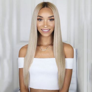 Cream Color Straight Human Hair Lace Front Wigs