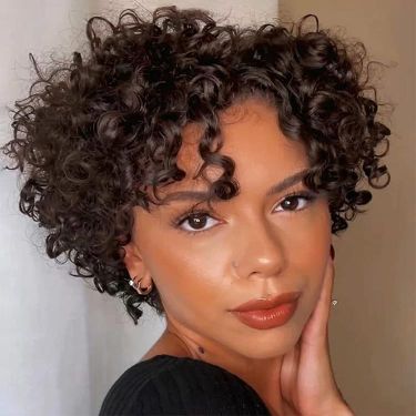 Afro Natural Curly Wigs Brown Pixie Cut Wig Full Machine Made Wig No Lace Wigs