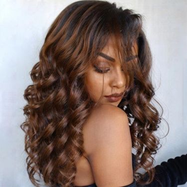 Loose Wave Caramel Brown Highlights Human Hair Lace Front Wigs