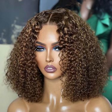 Short Brown Deep Curly Human Hair Lace Front Bob Wigs