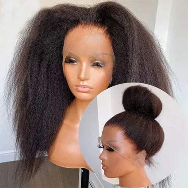 Glueless Kinky Straight Free Parting Full Lace Wig 180% Density Human Hair