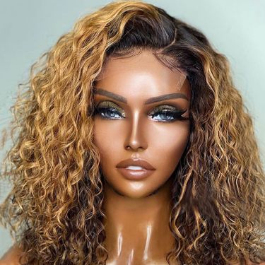 Gold Blonde with Brown Highlights Loose Curly Human Hair 