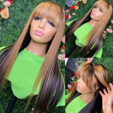 Highlight Blonde Colored 13x4 Lace Front Wig Straight Human Hair Wigs With Bangs